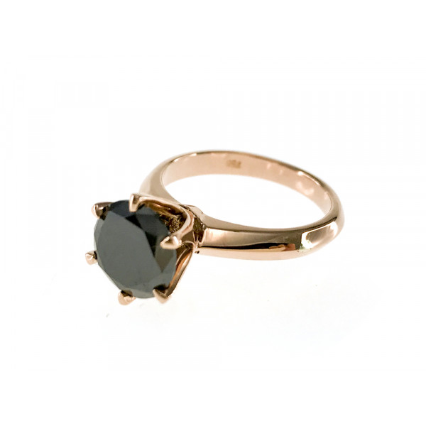 18K Pink Gold Solitaire Ring with a Black Round Diamond