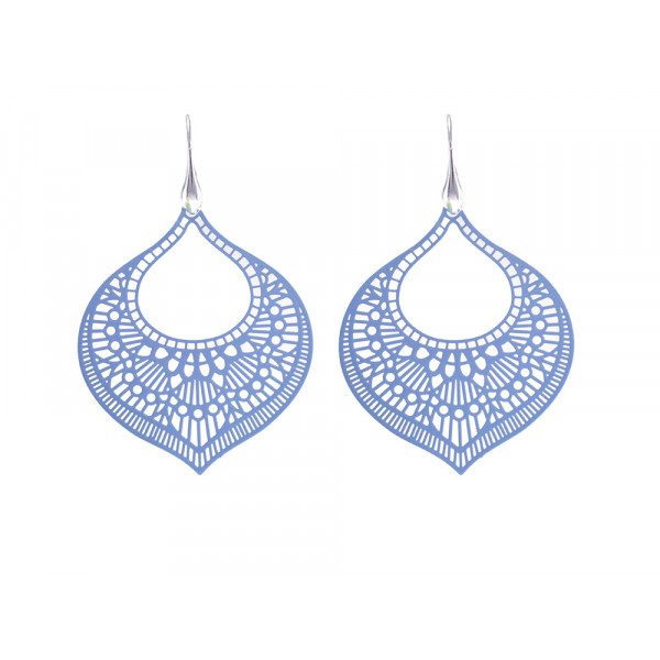 Blue Filigree Earrings made of Brass. Blue Statement Earrings with Silver Hooks