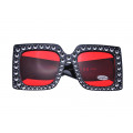 Oversized Jeweled Sunglasses with Black Frame and Red Lenses