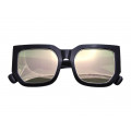 Women's black square sunglasses with green mirror lenses