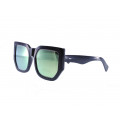 Women's black square sunglasses with green mirror lenses