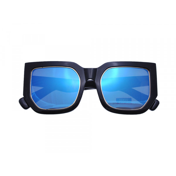 Women's black square sunglasses with blue lenses