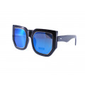 Women's black square sunglasses with blue lenses