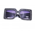 Black Square Sunglasses with Purple Smokey Lenses and White Crystals