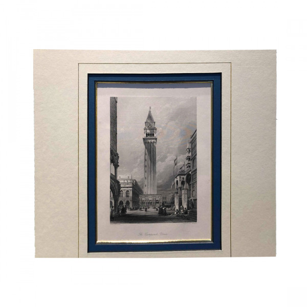 Lithography of the bell tower of St Mark's Basilica in Venice