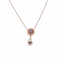 Pink Gold Plated Stainless Steel Pednant with a Pearl and White Sapphires