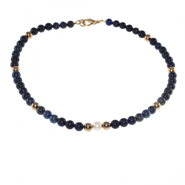 Handmade Necklace with Lapis Lazuli, a Pearl and Hematite from the Spring Collection by Marilou