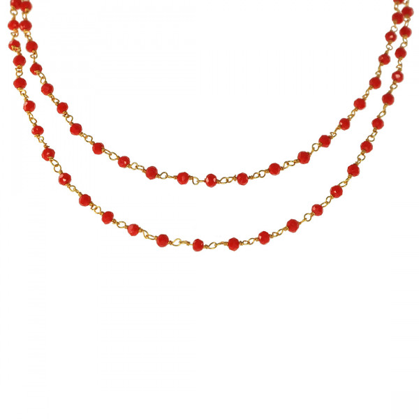 Gold Plated Link Chain Necklace with Red Corals