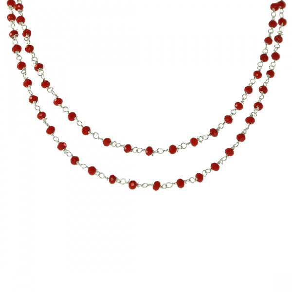 Link Chain Necklace with Red Corals