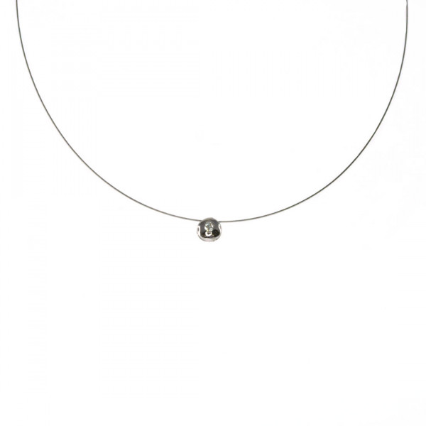 White Gold Pendant adorned with a Diamond on a Silver Collar Necklace