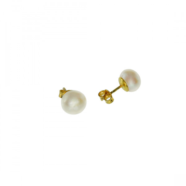 Stud Earrings with Pearls set in Gold Plated Silver