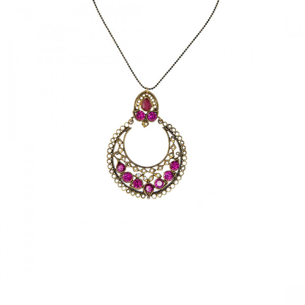 Chain with Ethnic Pendant adorned with Fuschia Crystals