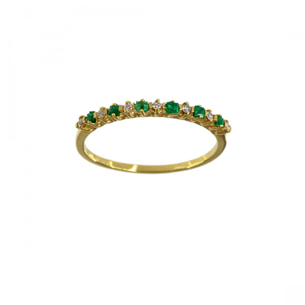 18K Half Eternity Gold Ring with 6 Emeralds and 5 Diamonds