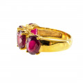 18K Gold Ring adorned with Four Rubies and Diamonds. Four Stone Ruby and Diamond Ring