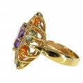 18K Gold Ring adorned with an Amethyst, Multi-colored Sapphires, and Diamonds