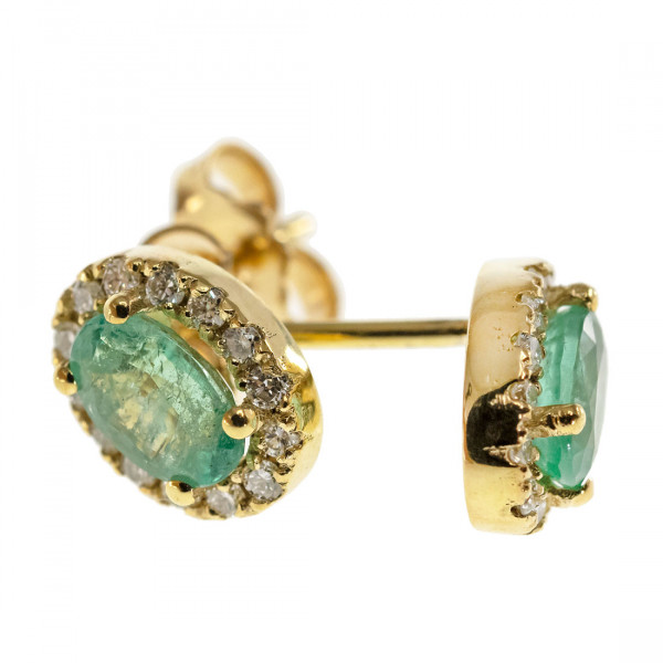 Rosette Gold Earrings adorned with Emeralds and Diamonds