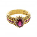 18K Gold Halo Ring with Rubies and Diamonds