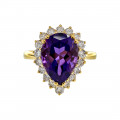 18K Gold Ring adorned with an Amethyst and a Diamond Halo