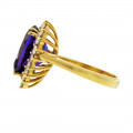 18K Gold Ring adorned with an Amethyst and a Diamond Halo