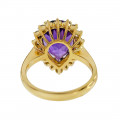 18K Gold Ring adorned with an Amethyst and a Diamond Halo