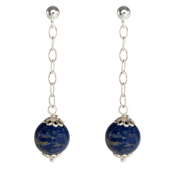 Platinum Plated Silver Drop Earrings adorned with Lapis Lazuli
