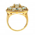 Gold Statement Ring adorned with Aquamarines and Diamonds