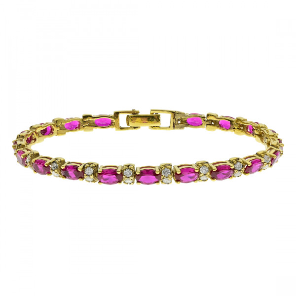 Gold Plated Silver Tennis Bracelet adorned with Rubies and White Sapphires