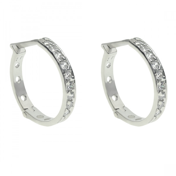 Mini Hoop Earrings in 925 Sterling Silver with White CZ