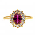 Gold Plated Sterling Silver Halo Ring adorned with a Red and White CZ