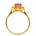 Gold Plated Sterling Silver Halo Ring adorned with a Red and White CZ