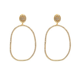Yellow Gold Plated Modern Dangle Earrings with White CZ Stones