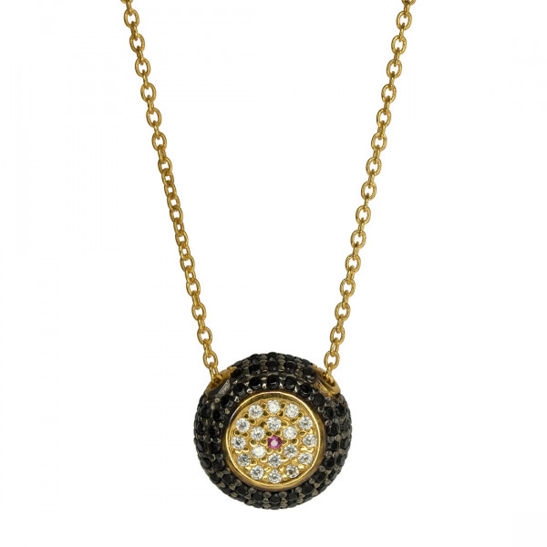 Minimal Pendant with Black and White CZ in Gold Plated Silver