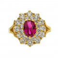 Halo Ring with Red and White CZ set in 925 Sterling Silver with 18K Gold Plating