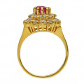 Halo Ring with Red and White CZ set in 925 Sterling Silver with 18K Gold Plating