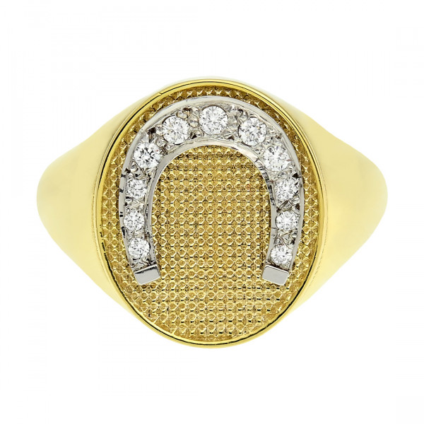 Diamond Chevalier Gold Ring with a Horseshoe