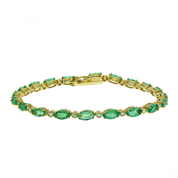 Emerald and Diamond Tennis Bracelet set in 18K Gold