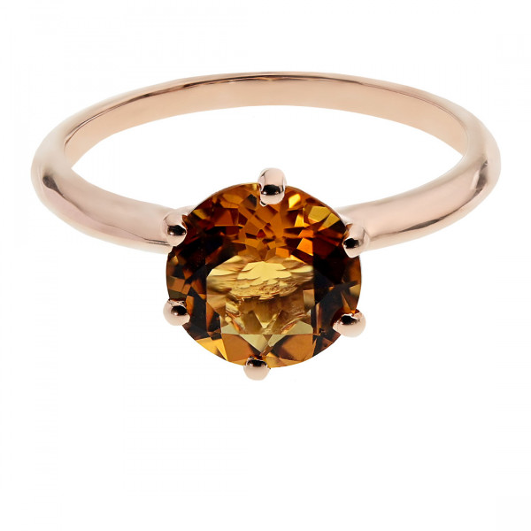 14K Gold Solitaire Ring adorned with a Citrine