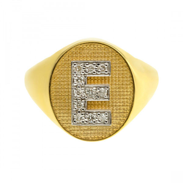 Gold Chevalier Ring with a Monogram adorned with Diamonds