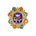 18K Gold Ring adorned with an Amethyst, Multi-colored Sapphires, and Diamonds