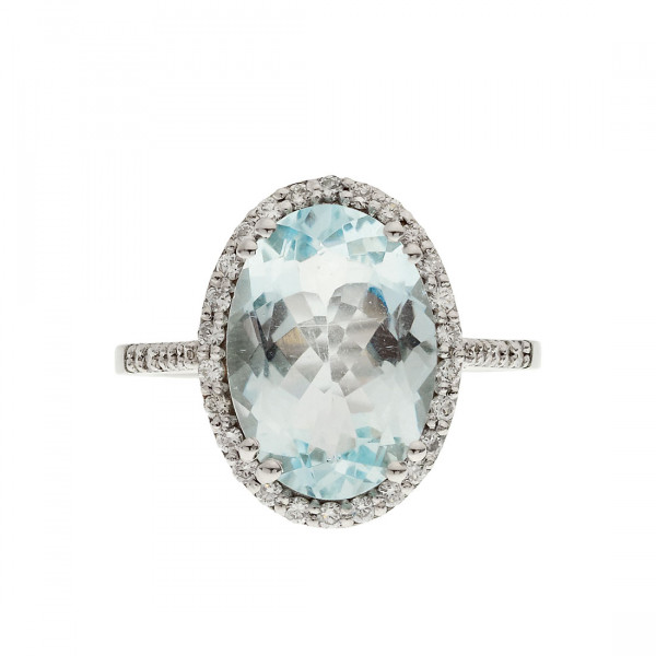 White Gold Cocktail Aquamarine and Diamond Ring