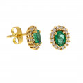 Gold Stud Earrings adorned with Emeralds and Diamonds