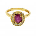 18K Gold Ring with a Ruby and a Diamond Halo