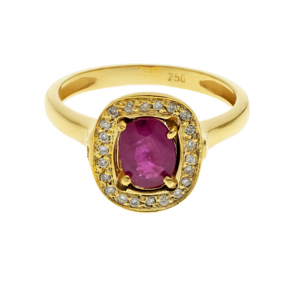 18K Gold Ring with a Ruby and a Diamond Halo