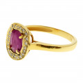 18K Gold Ring with a Ruby and a Diamond Halo