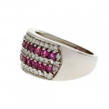 White Gold Cocktail Ring adorned with Rubies and Diamonds