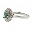 White Gold Emerald Ring with a Diamond Halo