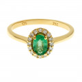 18K Gold Emerald Ring with a Diamond Halo