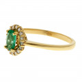 18K Gold Emerald Ring with a Diamond Halo