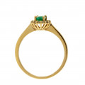 18K Gold Emerald Ring with a Diamond Halo