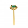 18K Gold Emerald Ring with a Diamond Halo